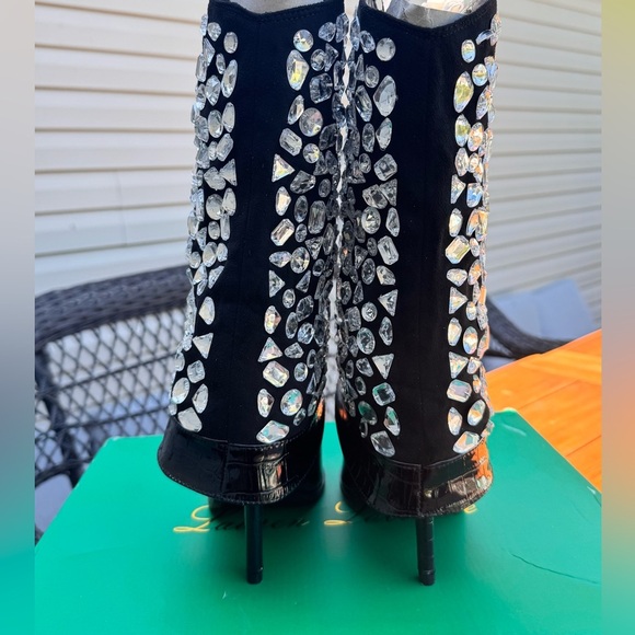 Lauren Lorraine Black and Rhinestone Heeled Boots Size 6.5 New In Box - Picture 12 of 16